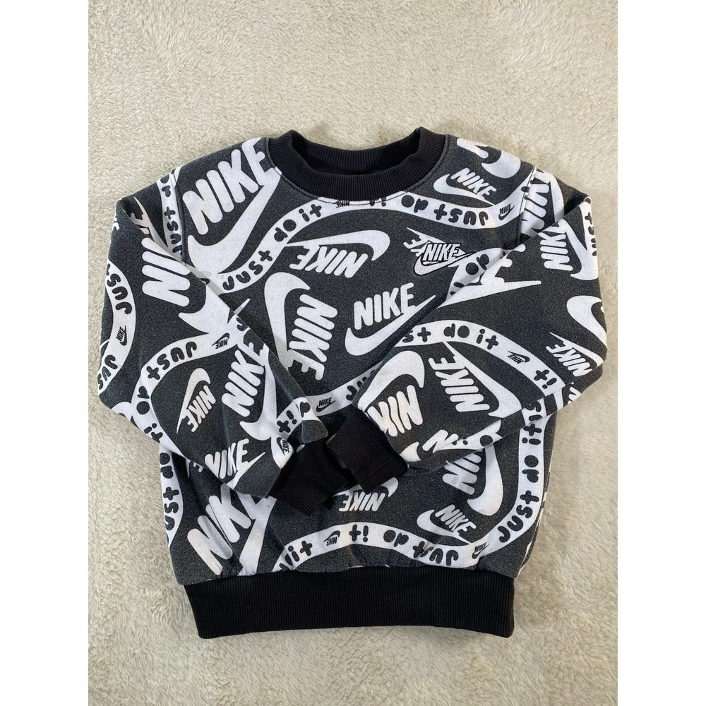 Nike All-Over Print Kids Size Small 4-5 Yr Pullover Sweatshirt Black & White